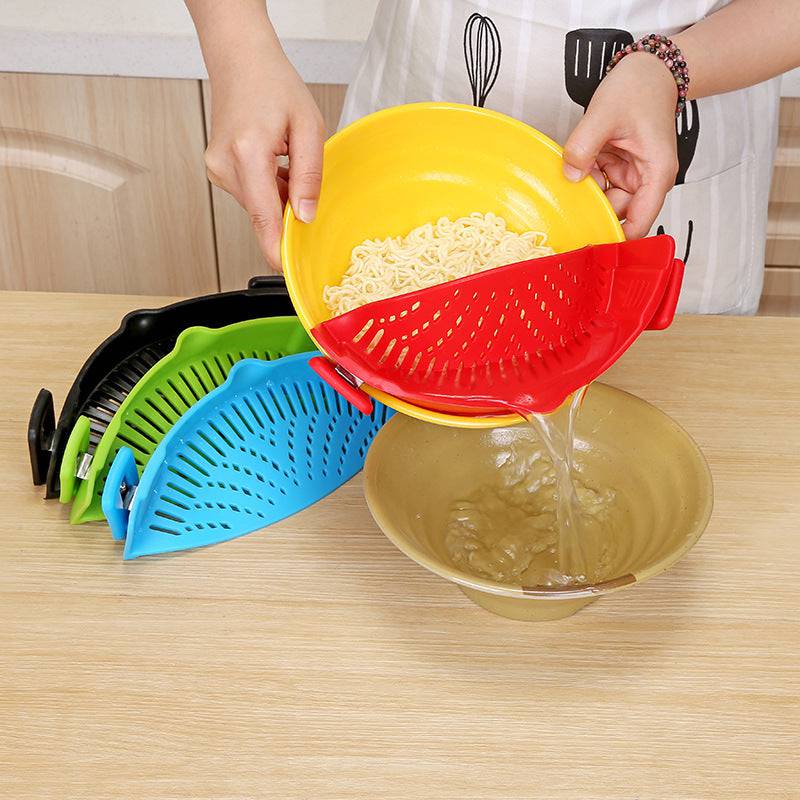 Silicone Clip-on Pot Pan Bowl Funnel Oil Strainer Creative Rice Washing Colander for Draining Liquid Fits All Pot Size - YLORESHOP