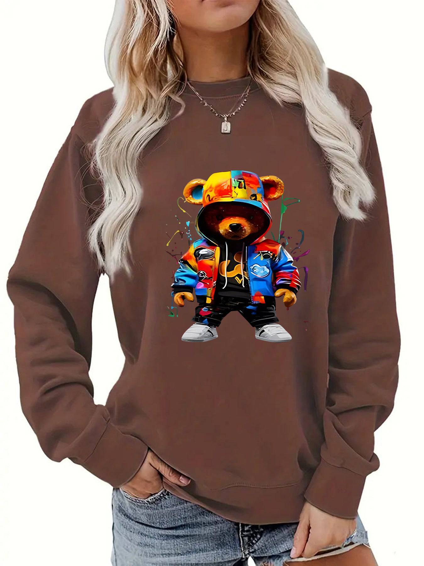 Abbigliamento da donna Colletto avvolto con tacco Felpa con cappuccio spazzolato Girocollo Cartoon