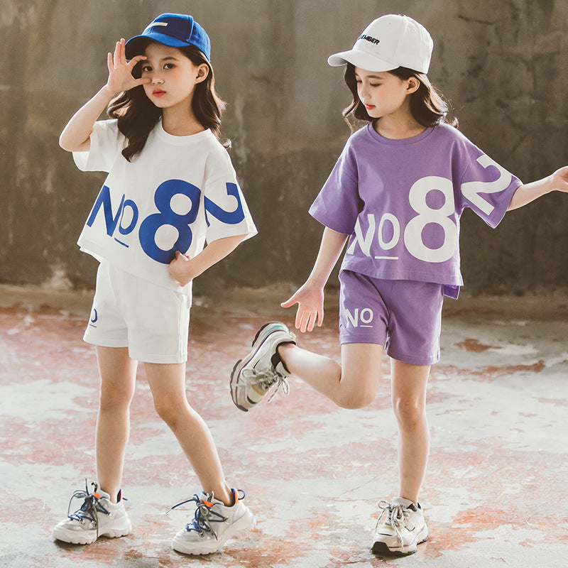 Loose Children's Wear Girl Short-sleeved Big Kids Sports Two-piece Suit - YLORESHOP