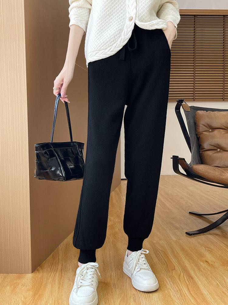 Autumn And Winter Wool Knitted Loose Slimming Loose Tapered Pants - YLORESHOP