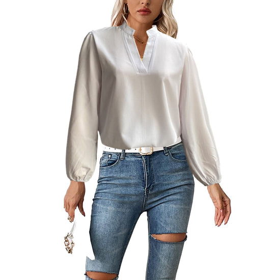 Stand Collar Bubble Long Sleeve Loose Shirt - YLORESHOP