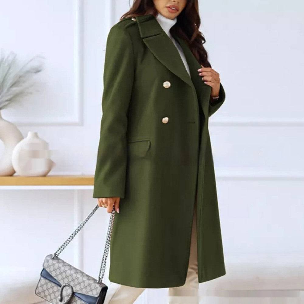 Simple Double Breasted Woolen Coat For Women - YLORESHOP