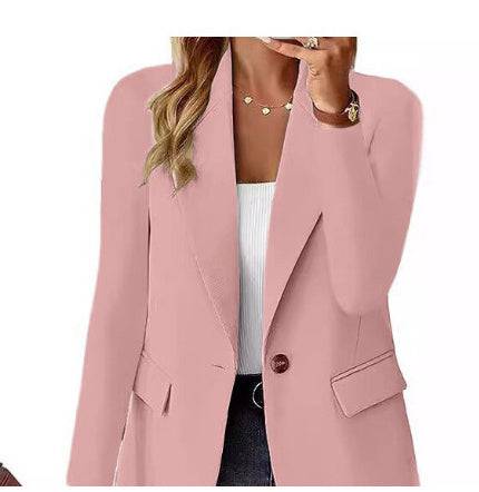 Polyester Autumn Long Sleeve Solid Color Cardigan Small Suit Jacket For Women - YLORESHOP