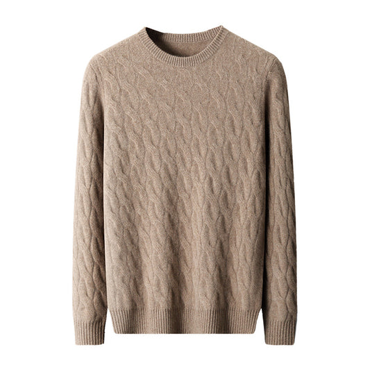 Maglione da uomo in cashmere spesso con scollo rotondo e design intrecciato