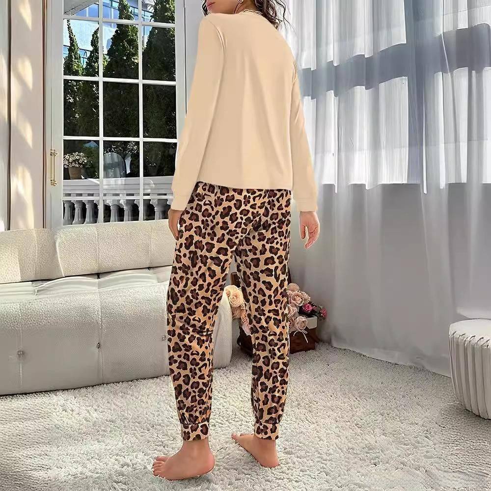 Pantaloni da casa a due pezzi con scollo tondo stampato e maniche lunghe