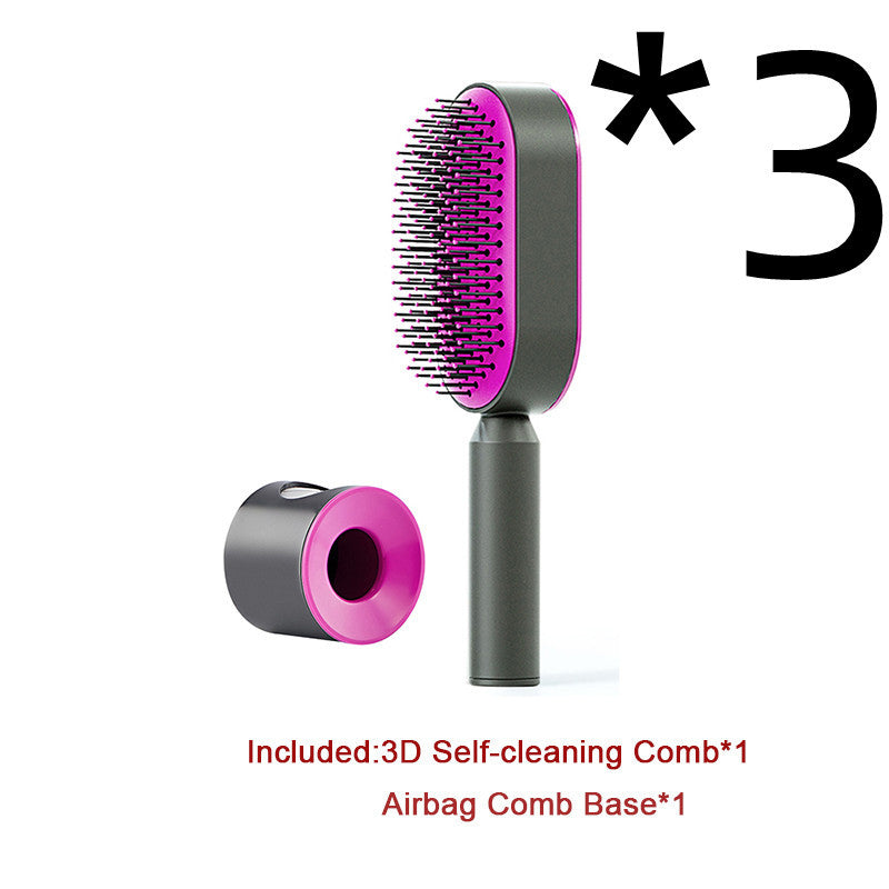 Self Cleaning Hair Brush For Women One-key Cleaning Hair Loss Airbag Massage Scalp Comb Anti-Static Hairbrush - YLORESHOP