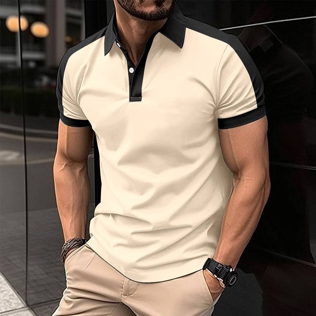 Camicia da lavoro a maniche corte da uomo, polo casual estiva