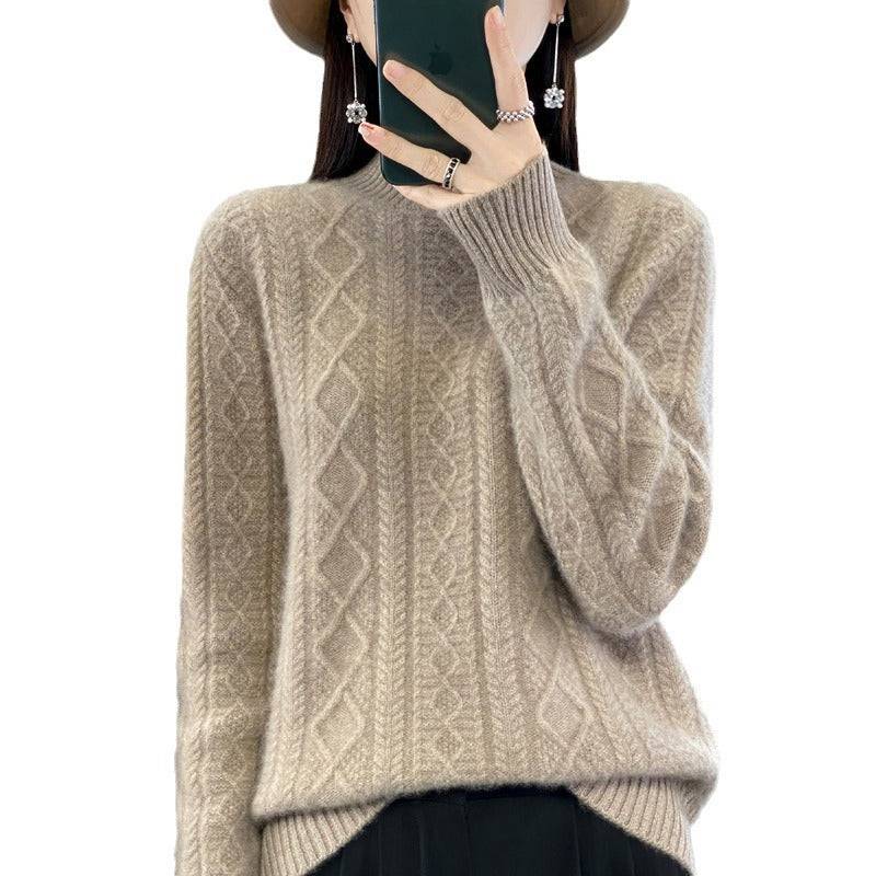 Maglione maglione lavorato a maglia a trecce con collo alto e mezzo dolcevita autunno e inverno