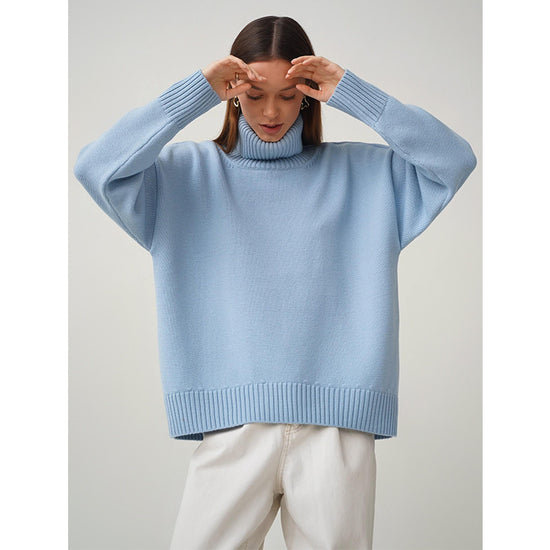 Solid Color Turtleneck Comfortable Loose Pullover Women's Sweater - YLORESHOP