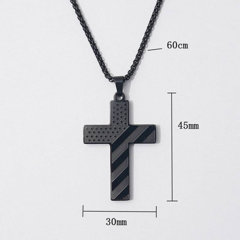 Amazon Hot American Flag Cross Necklace Pendant Men's Stainless Steel Necklace - YLORESHOP