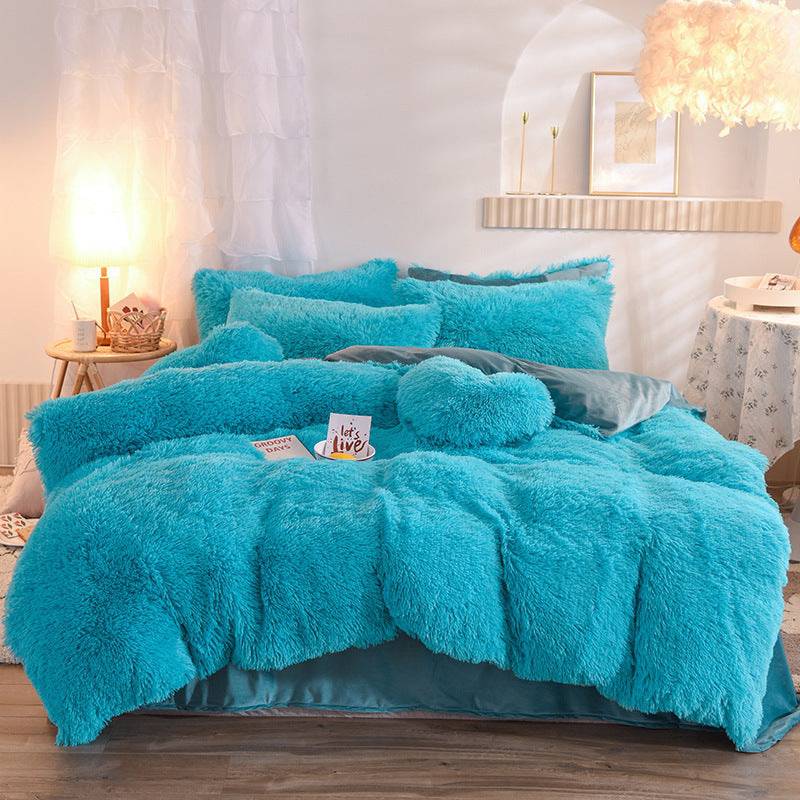 Luxury Thick Fleece Duvet Cover Queen King Winter Warm Bed Quilt Cover Pillowcase Fluffy Plush Shaggy Bedclothes Bedding Set Winter Body Keep Warm - YLORESHOP