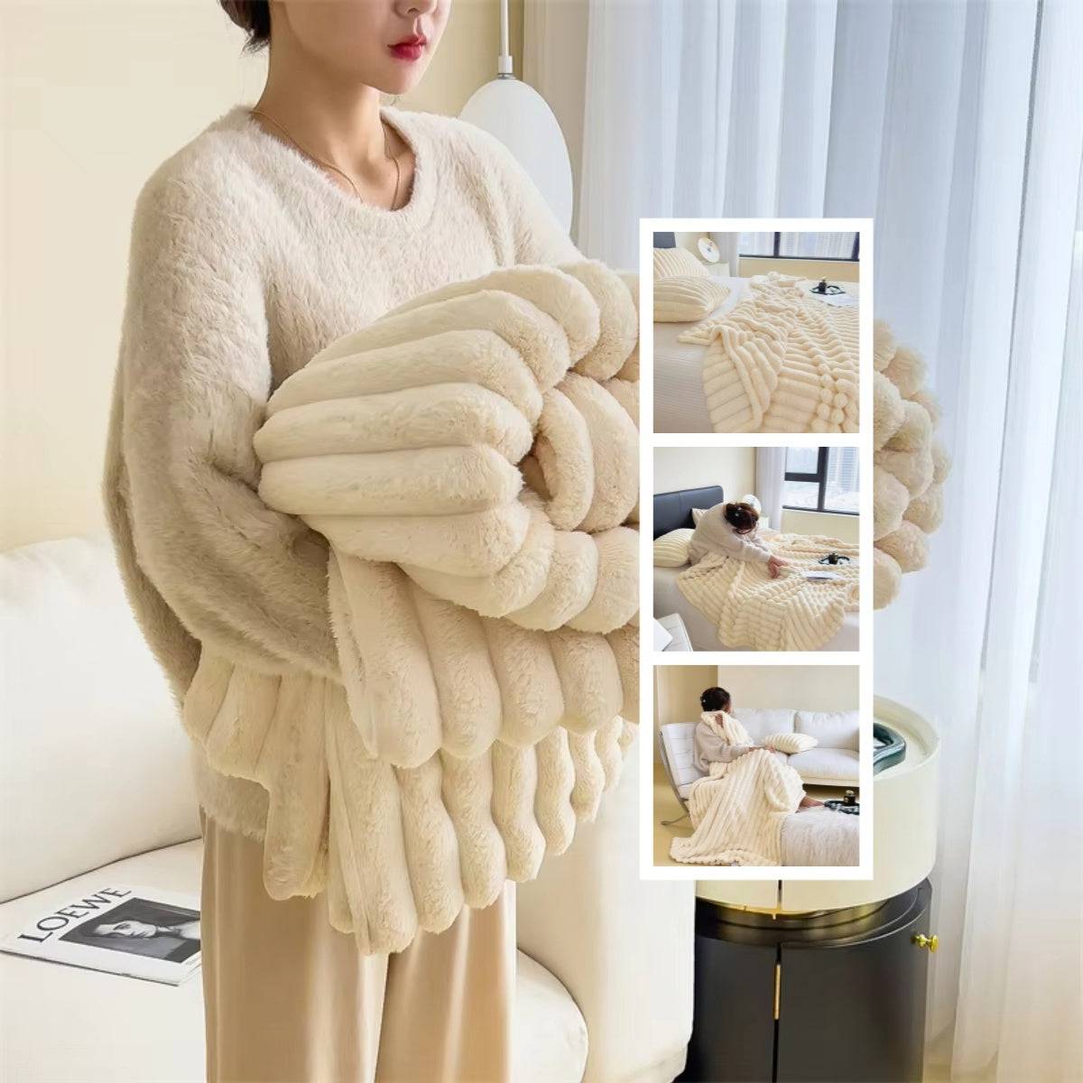 Soft Wind Bubble Velvet Blanket Warm Solid Rabbit Fur Blankets Double-sided Thickening Cover Throw Warm Fur Blanket - YLORESHOP