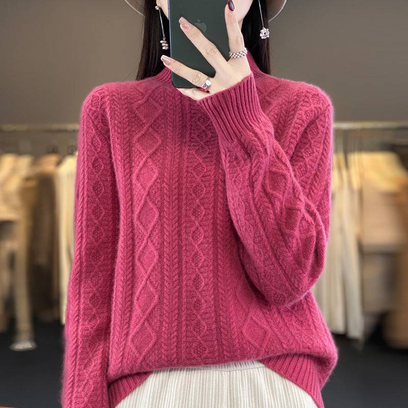 Maglione maglione lavorato a maglia a trecce con collo alto e mezzo dolcevita autunno e inverno