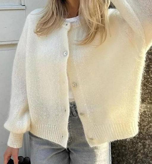 Solid Color Round Neck Single-breasted Cardigan Sweaters Coat - YLORESHOP