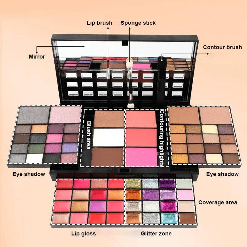 74 Colors Makeup Set Lip Gloss Blush Eyeshadow Highlight Combination Plate Wholesale Makeup Set - YLORESHOP