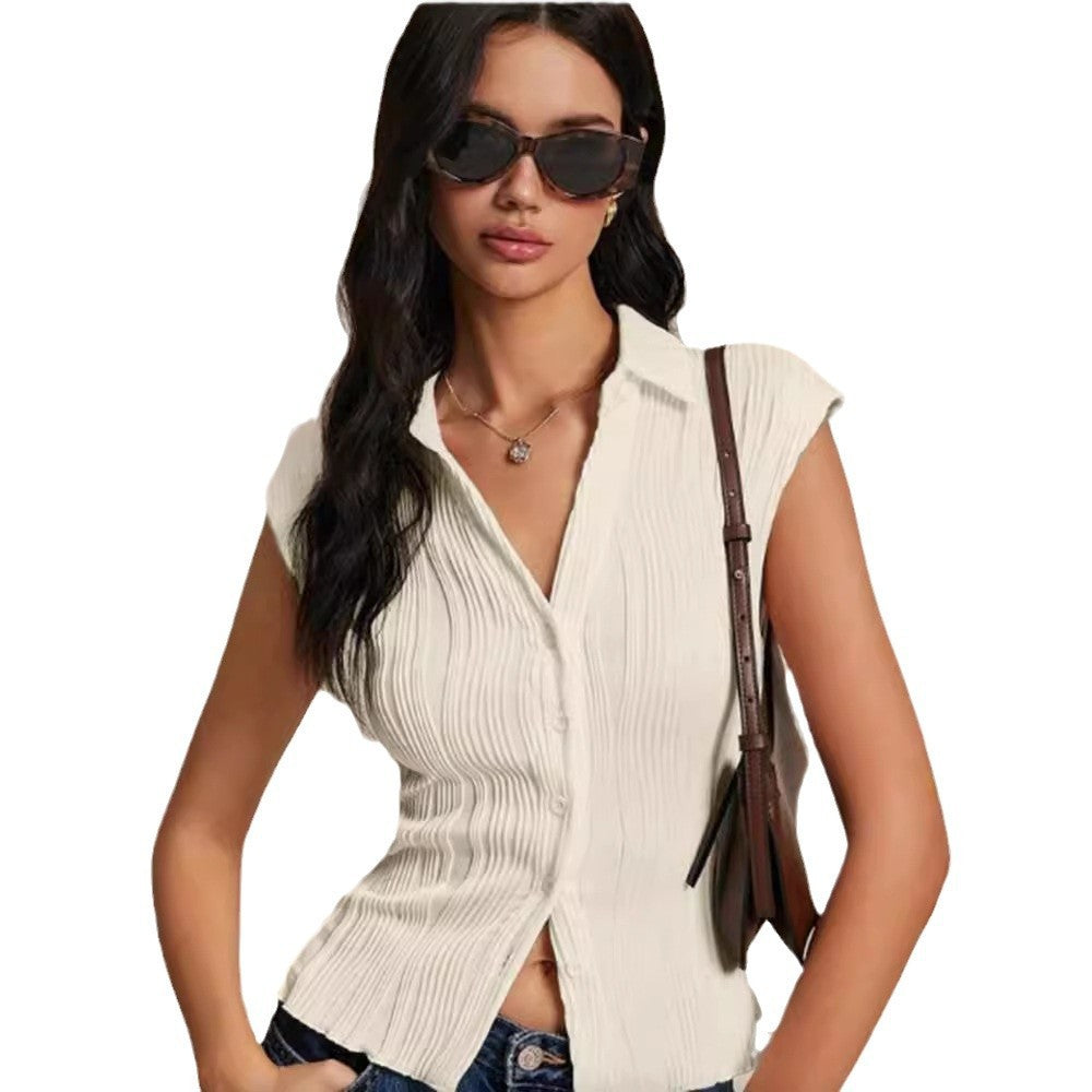 Simple Slim Vest V-neck Sleeveless Button Sweater - YLORESHOP