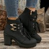 Autumn Round Head Chunky Heel High Heel Leisure Platform Lace Up Booties - YLORESHOP