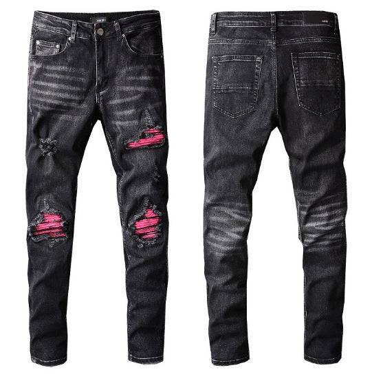 Nuovi jeans americani con toppa con foro per High Street, vestibilità slim skinny