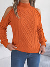Maglione casual a trecce con collo alto e maniche lunghe, spalle scoperte