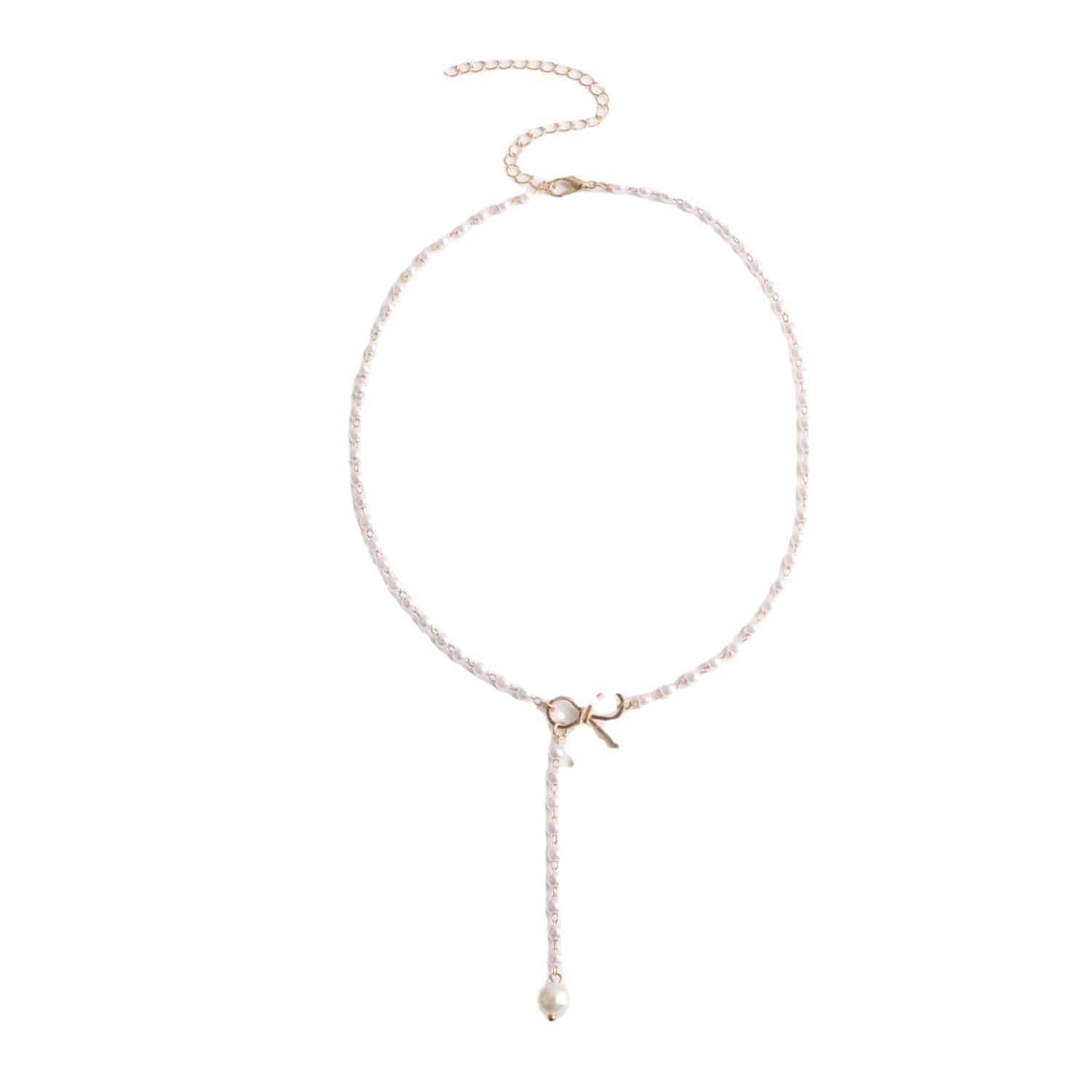 European And American Graceful Bow Long Pearl Tassel Pendant Necklace - YLORESHOP