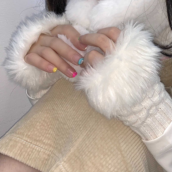 Wool Knit Gloves Sleeves Sweet Warm Versatile Wool Gloves - YLORESHOP