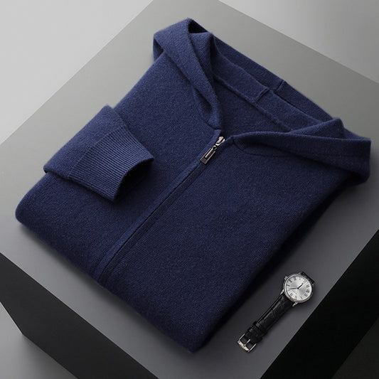 Cardigan in cashmere da uomo, casual, con cappuccio e cerniera, ispessimento