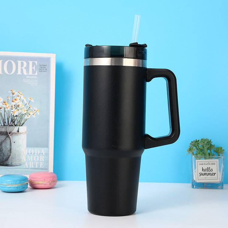 Personalized DIY Straw Coffee Insulation Cup With Handle Portable Car Stainless Steel Water Bottle Large Capacity Travel BPA Free Thermal Mug - YLORESHOP