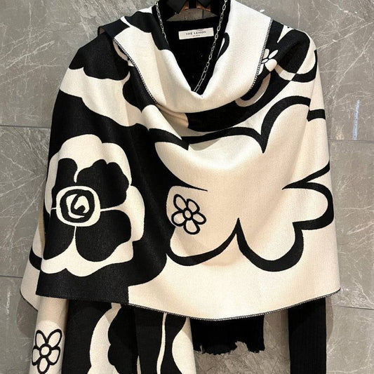 Air-conditioned Room Spring And Summer High-grade Versatile Black And White Scarf Warm Dress - YLORESHOP