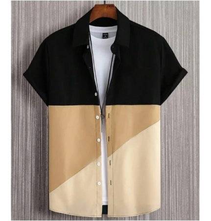 Camicia da uomo alla moda e alla moda, stampa digitale, casual, traspirante, colletto alla coreana, manica corta