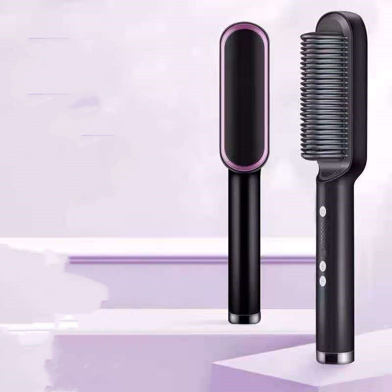 New 2 In 1 Hair Straightener Hot Comb Negative Ion Curling Tong Dual-purpose Electric Hair Brush - YLORESHOP