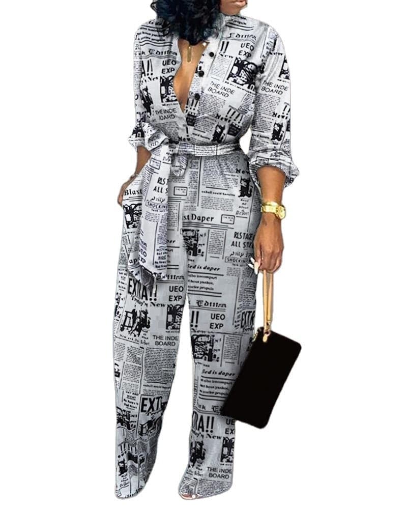 European And American Women's Clothing Elegant Cardigan Stitching Printing Jumpsuit - YLORESHOP