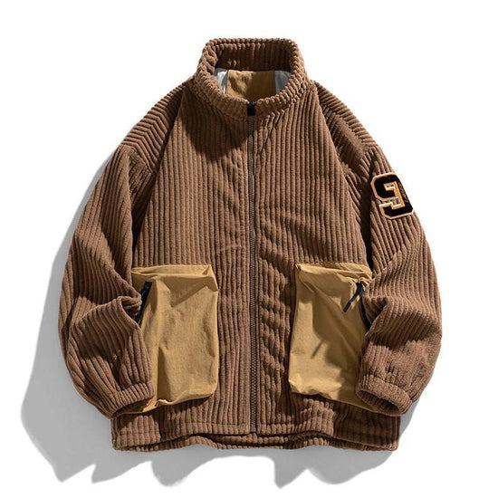 Corduroy Coat Men's Spring And Autumn Loose Plus Size Men's Clothing Plus-sized Plus-sized Fat Jacket Autumn Clothing - YLORESHOP