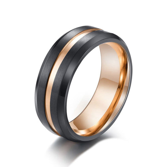 Black Rose Gold Two-color Titanium Steel Ring Surface Brushed Matte Ring - YLORESHOP