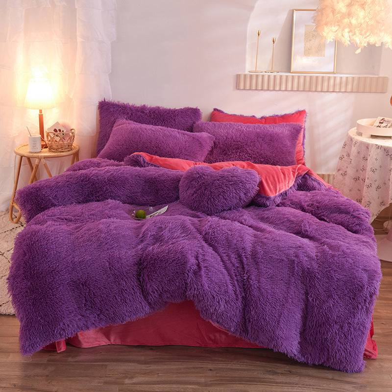 Luxury Thick Fleece Duvet Cover Queen King Winter Warm Bed Quilt Cover Pillowcase Fluffy Plush Shaggy Bedclothes Bedding Set Winter Body Keep Warm - YLORESHOP