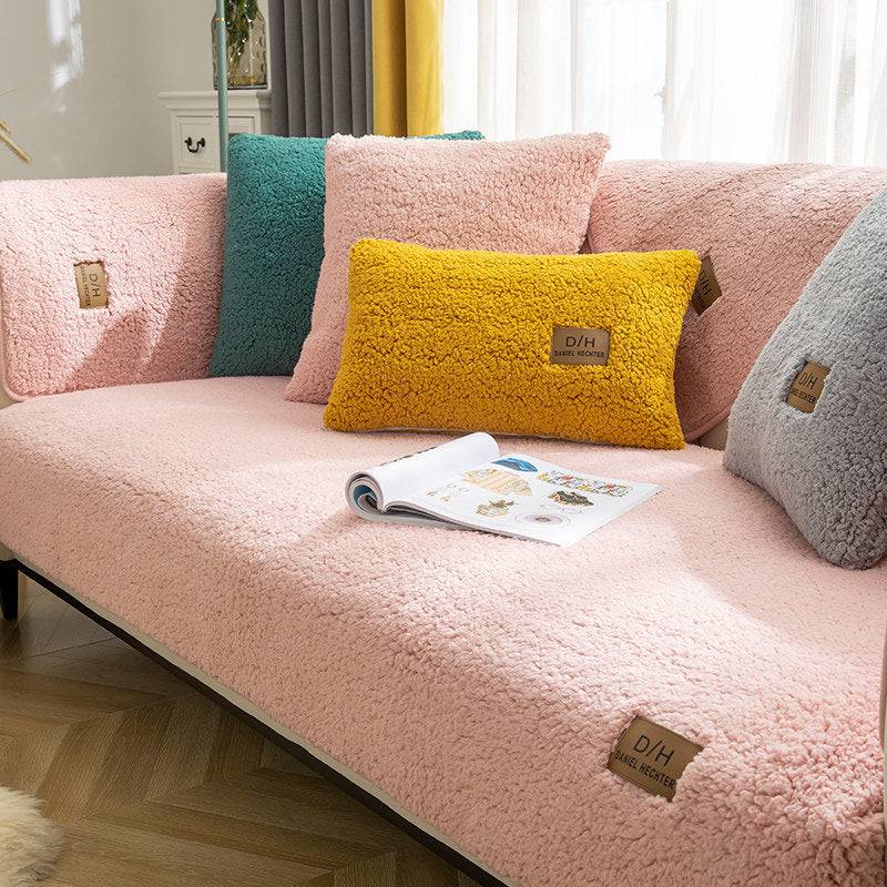 Modern Solid Color Winter Lamb Wool Sofa Towel Thicken Plush Soft And Smooth Sofa Covers For Living Room Anti-slip Couch Cover - YLORESHOP