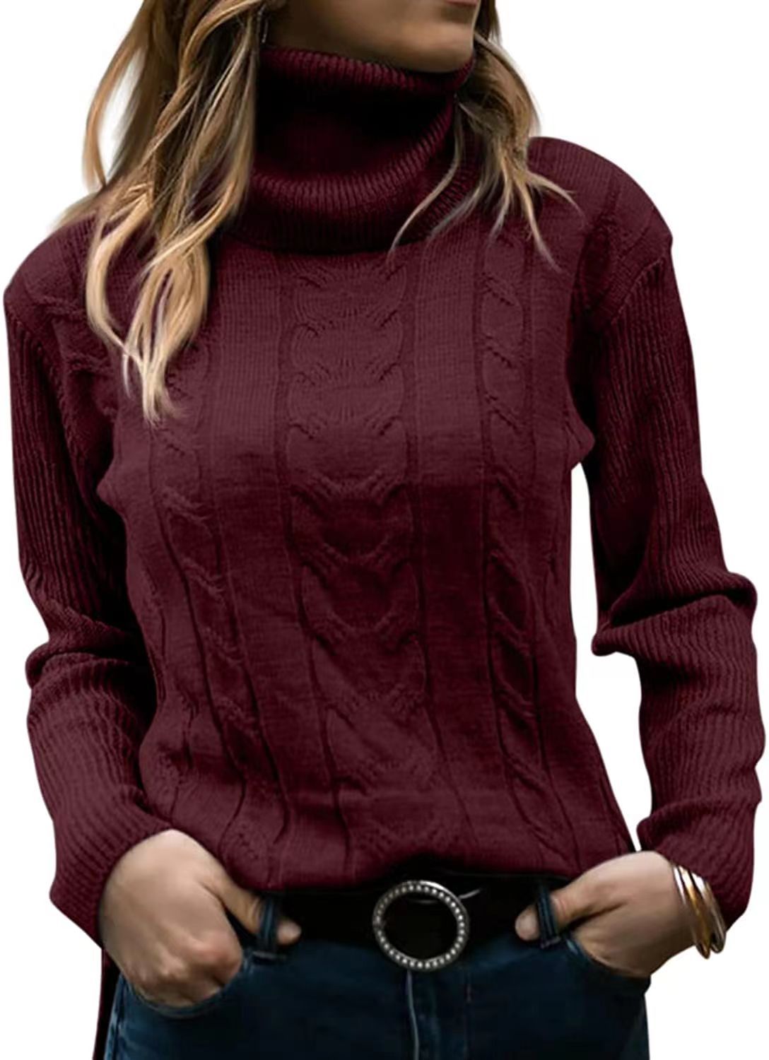 Solid Color Turtleneck Sweater Retro Long Sleeve Sweater - YLORESHOP