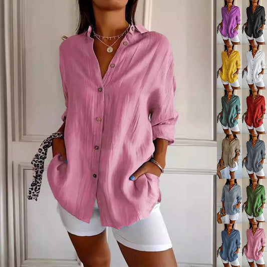 Lapel Long Sleeve Shirt Women's Single-breasted Pleated Shirt - YLORESHOP