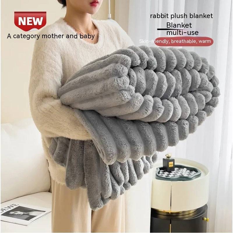 Soft Wind Bubble Velvet Blanket Warm Solid Rabbit Fur Blankets Double-sided Thickening Cover Throw Warm Fur Blanket - YLORESHOP