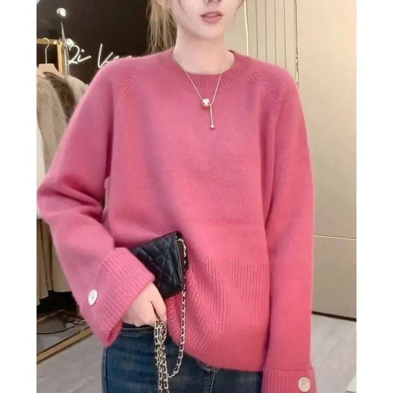 Round Neck Sweater Thickened Base Knitwear Loose Top - YLORESHOP