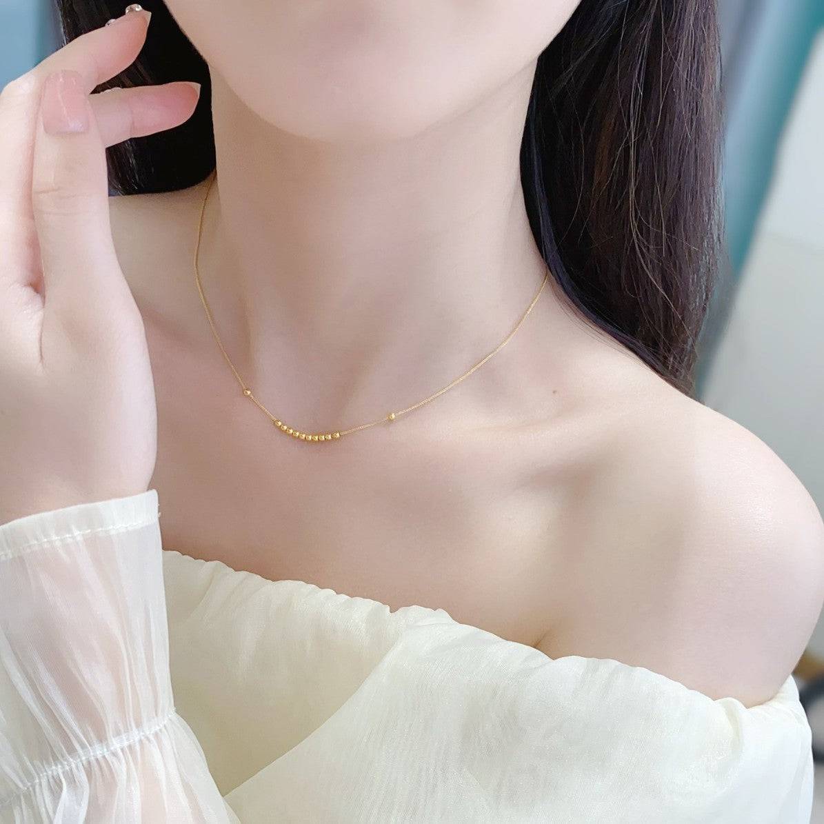 18K Gold Perfect Chopin Necklace K Gold Lucky Beads Pendant - YLORESHOP