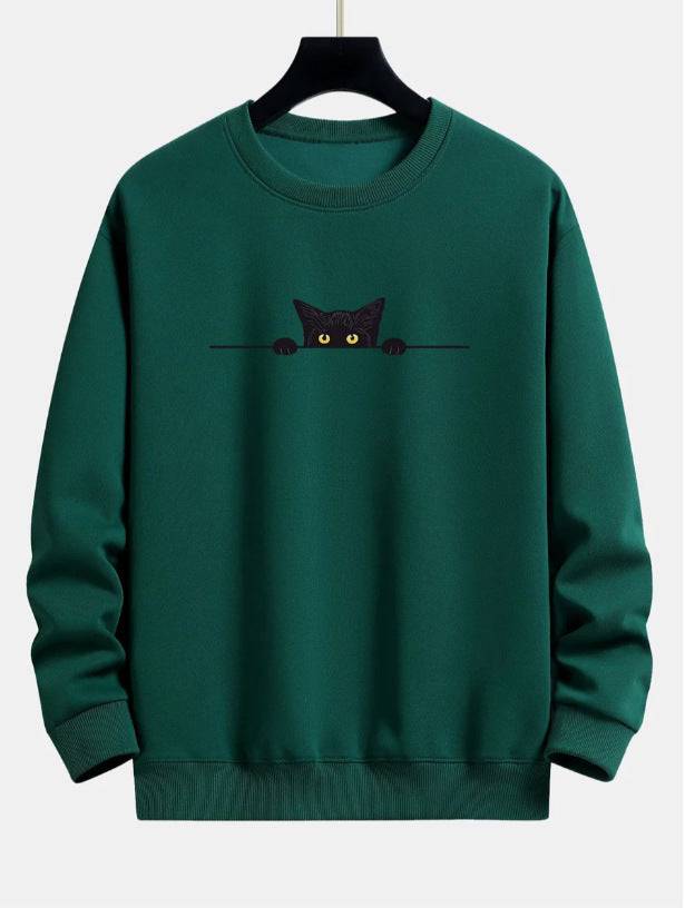 Maglione girocollo con simpatico gatto con stampa creativa di gatti