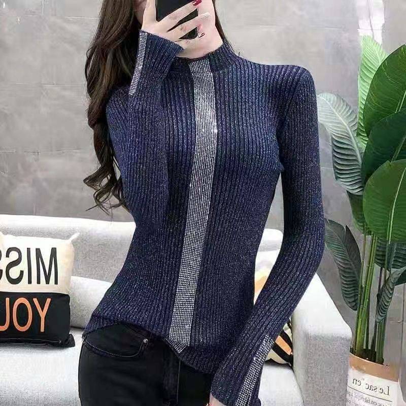 Slim Fitting Diamond Studded Versatile Top With Trendy Long Sleeves - YLORESHOP