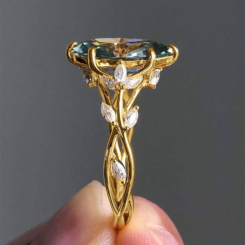 Zircon Ring Female Court Leaf Vine Design - YLORESHOP