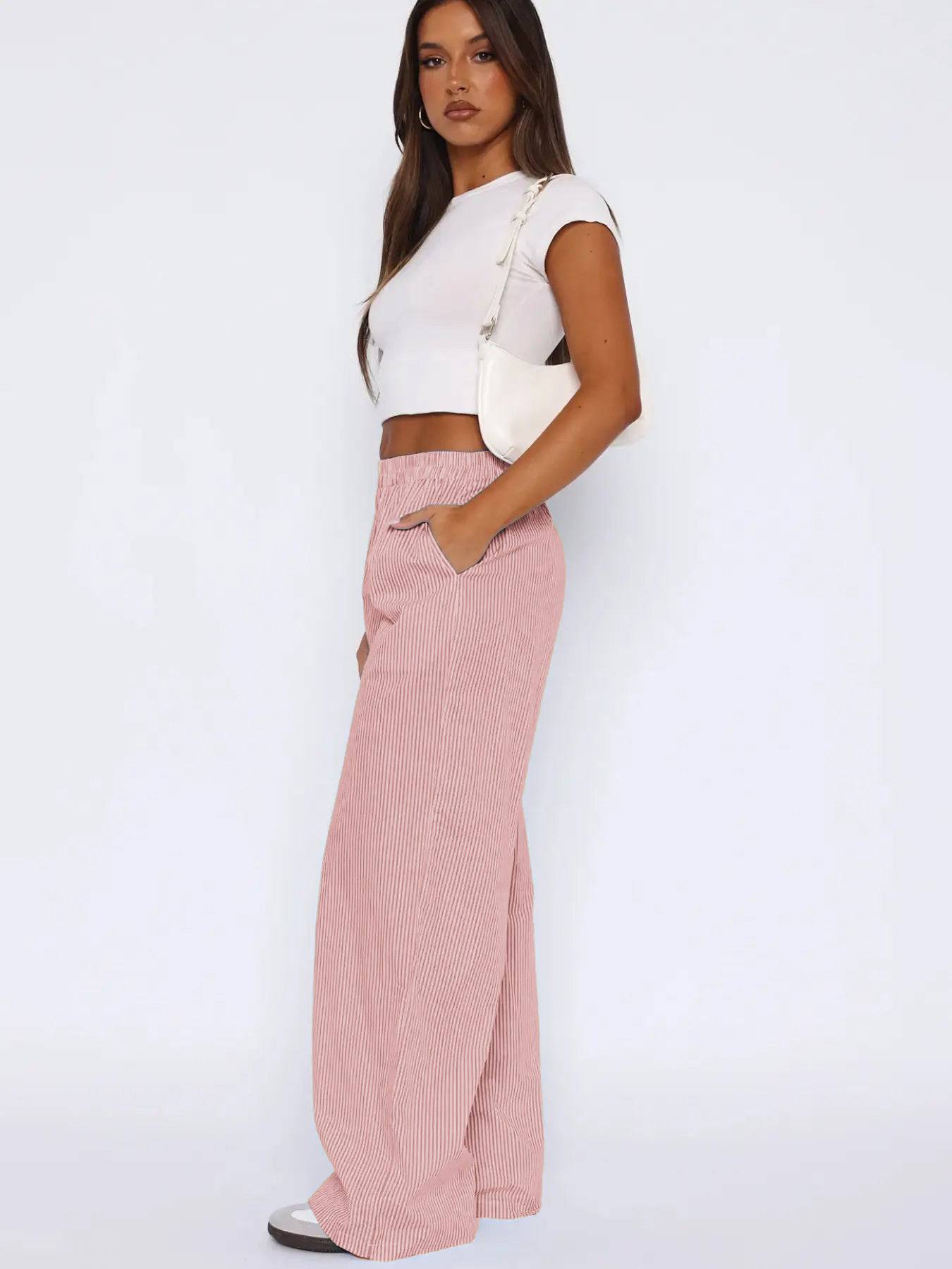 Fashion Casual Striped Trousers Striped Printed Wide Leg Trousers - YLORESHOP