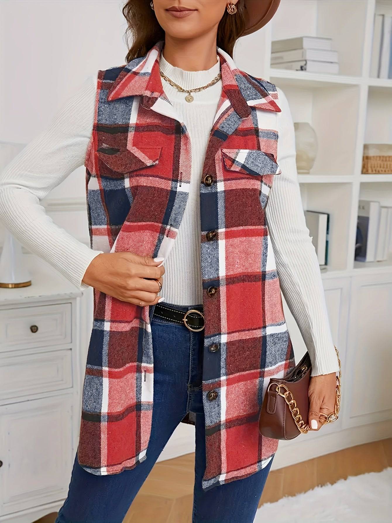 Ins Style Fashion Plaid Sleeveless Vest Loose - YLORESHOP