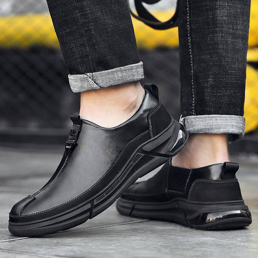 Scarpe da lavoro in pelle con suola spessa Slip-on Plus Size Pelle bovina dal taglio basso da uomo