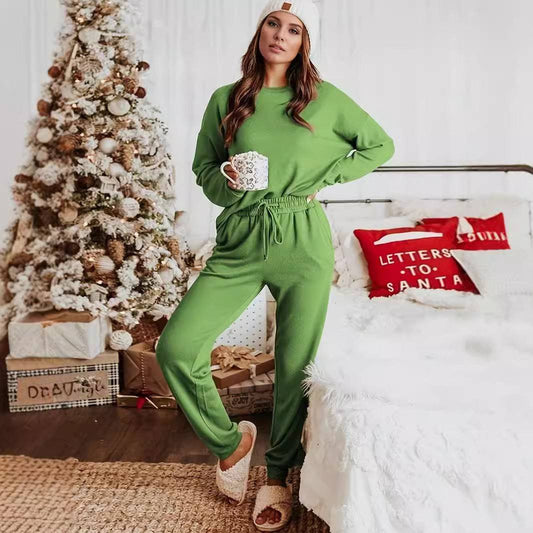 Round Neck Long Sleeve Trousers Casual Sweatshirt Outfit - YLORESHOP