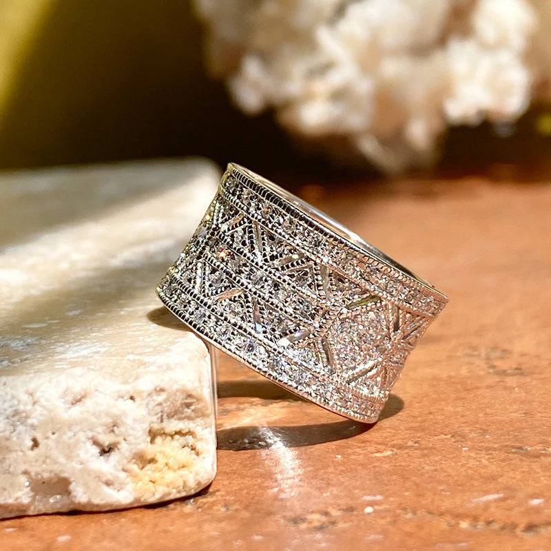 Vintage Zircon Wide Ring Pattern Female - YLORESHOP