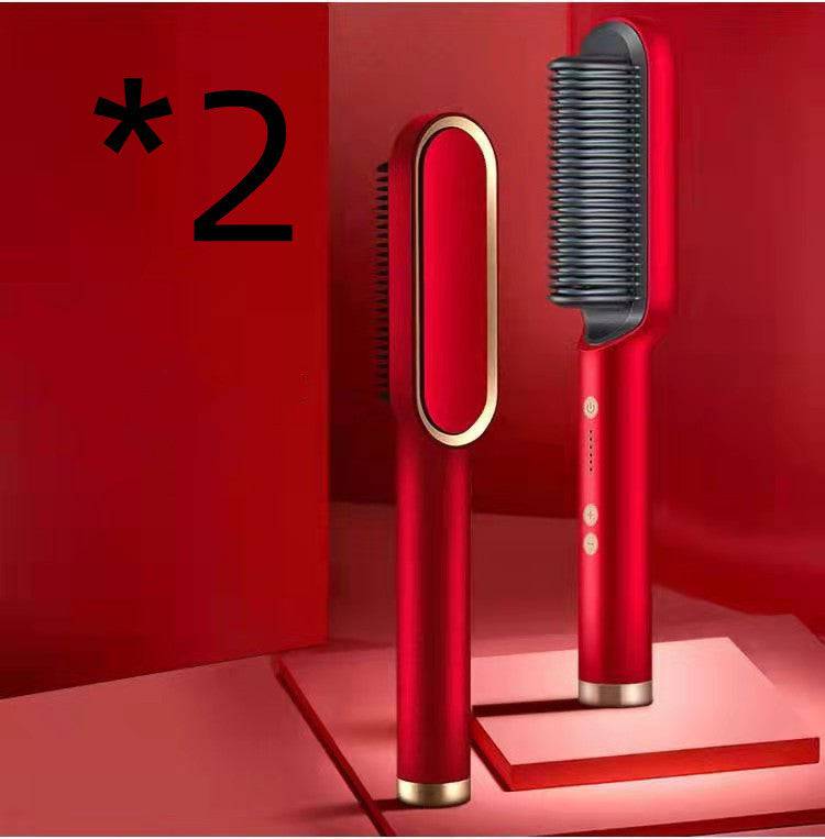 New 2 In 1 Hair Straightener Hot Comb Negative Ion Curling Tong Dual-purpose Electric Hair Brush - YLORESHOP