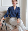 Elegant V-neck Satin Shirt Women's Commuter Formal Wear - YLORESHOP